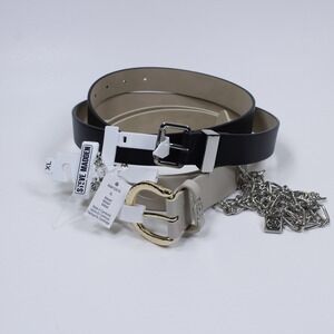 Steve Madden 3-for-1 Belt Set Faux Leather & Metal Chain Belts NWT XL